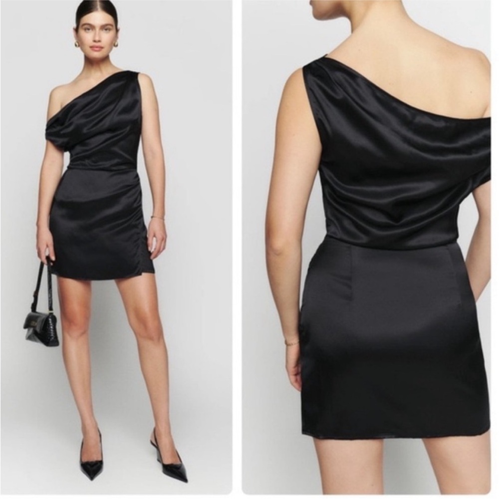 Reformation Alanis black silk mini dress